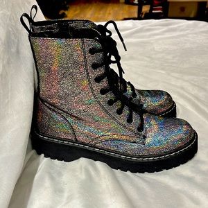 Iridescent Crackle Combat Boots